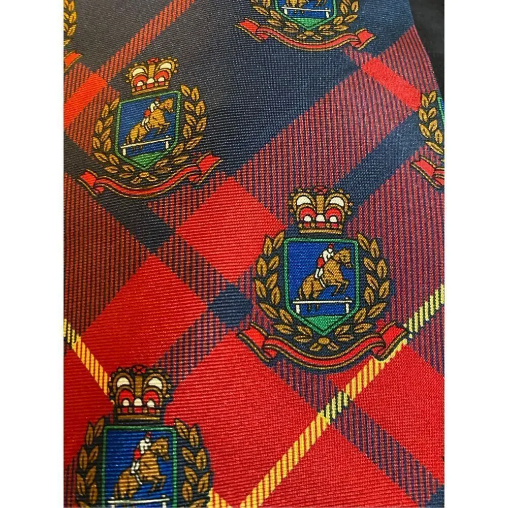 NOS Duck Head vintage men’s themed horse plaid silk tie 57